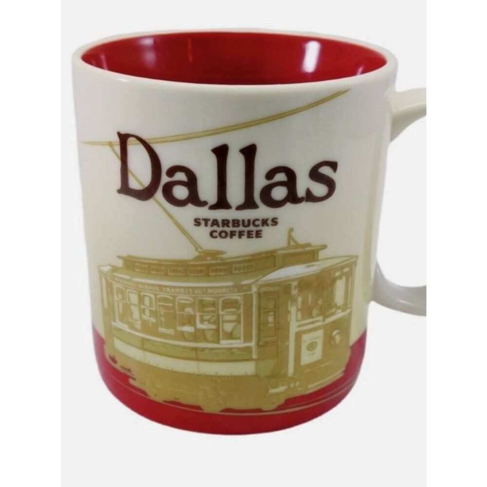 New Starbucks Dallas Coffee Mug 16 OZ Red White Trolley Car Version Collectible